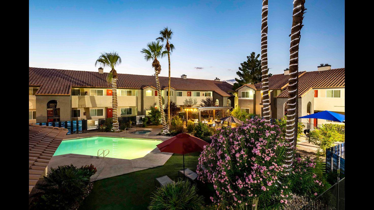 Exterior of Apartment Complex at night